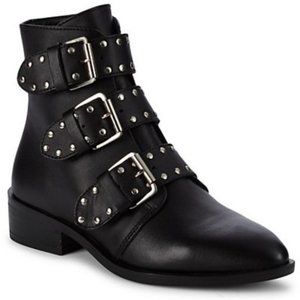 Steven Harmon Black Leather Triple Strap Ankle Boots